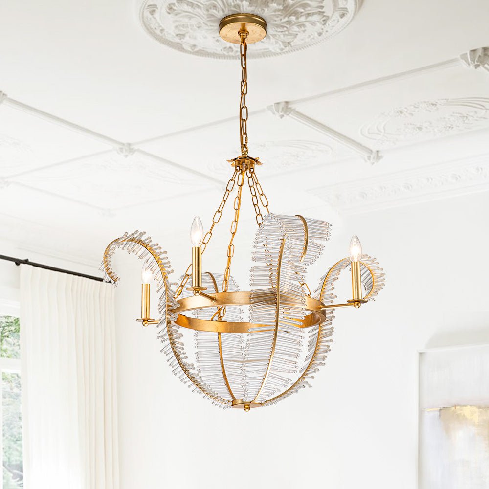 4 - Light Luxury Candle Style Crystal Leaf Chandelier - LightfixturesUAE