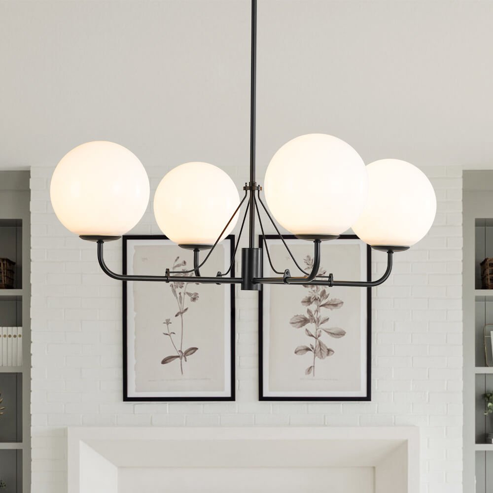 4 - Light Modern Opal Glass Globe Chandelier - LightfixturesUAE