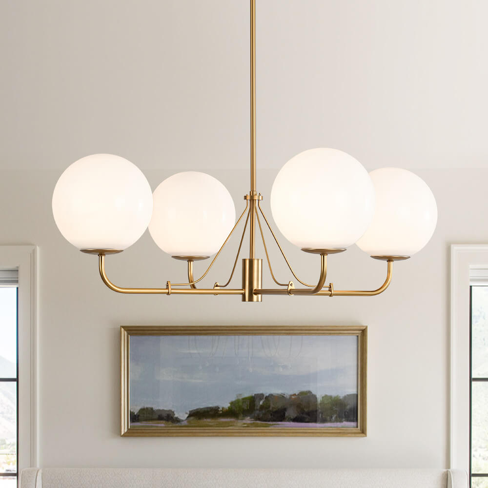 4 - Light Modern Opal Glass Globe Chandelier - LightfixturesUAE
