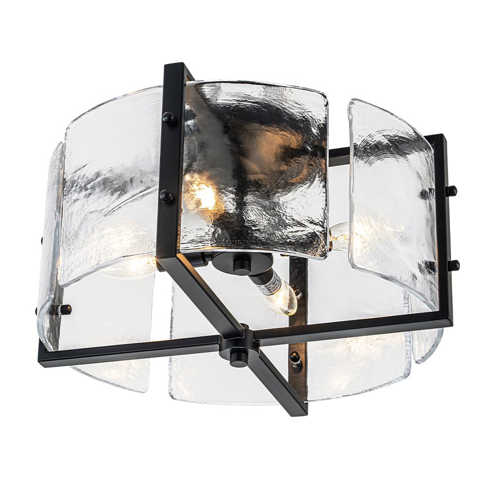 4 - Light Rustic Textured Glass Semi Flush Mount Ceiling Light - LightfixturesUAE