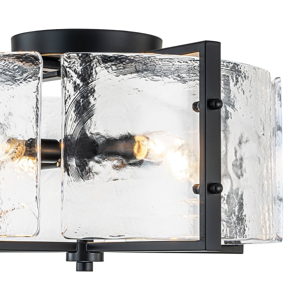 4 - Light Rustic Textured Glass Semi Flush Mount Ceiling Light - LightfixturesUAE