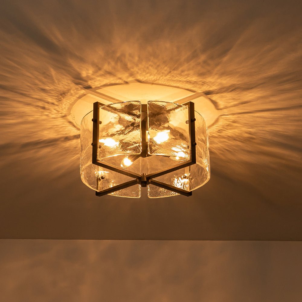 4 - Light Rustic Textured Glass Semi Flush Mount Ceiling Light - LightfixturesUAE