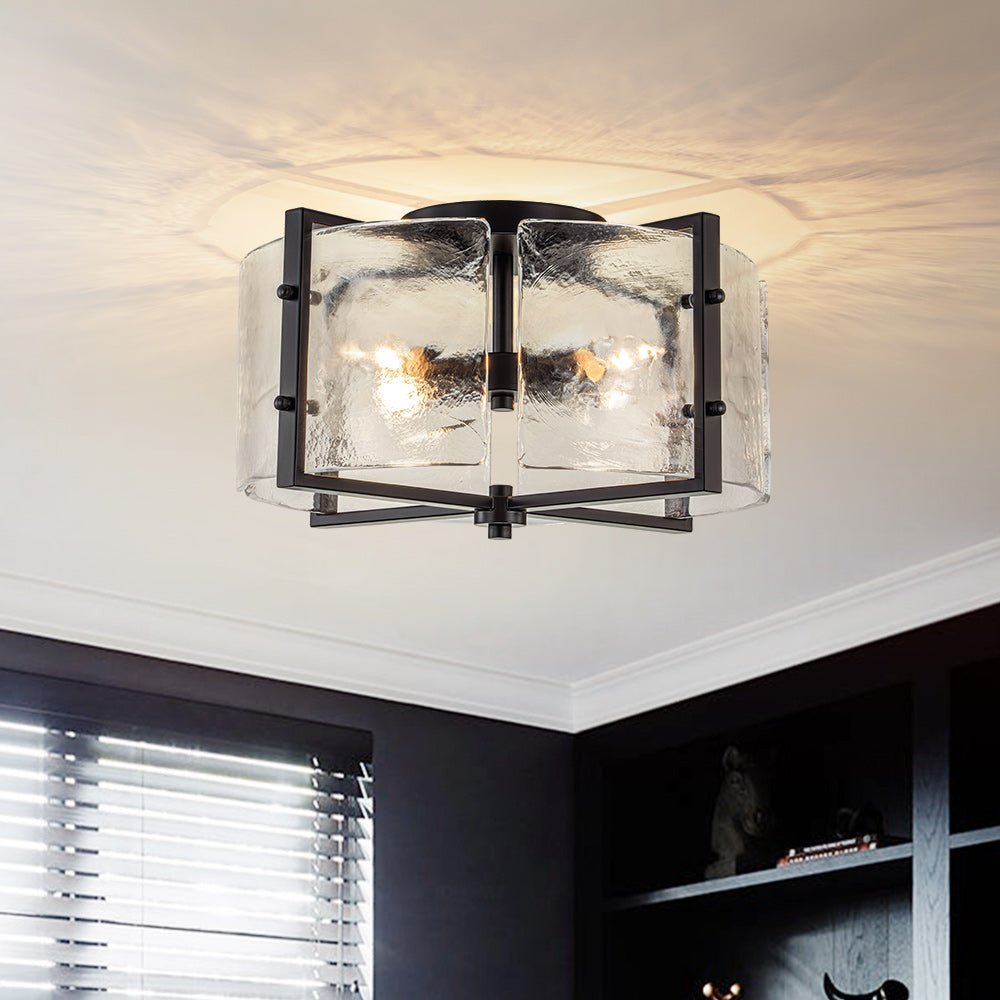 4 - Light Rustic Textured Glass Semi Flush Mount Ceiling Light - LightfixturesUAE