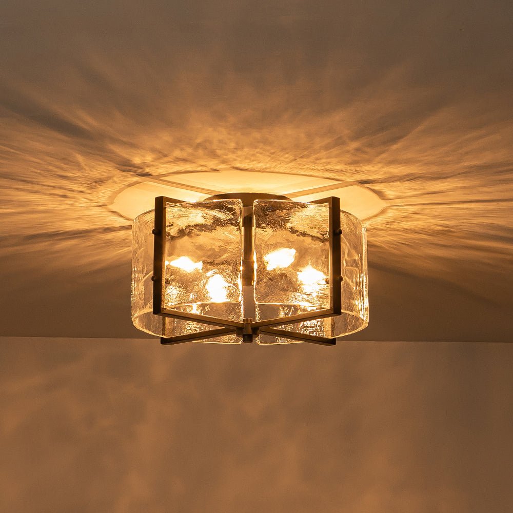 4 - Light Rustic Textured Glass Semi Flush Mount Ceiling Light - LightfixturesUAE