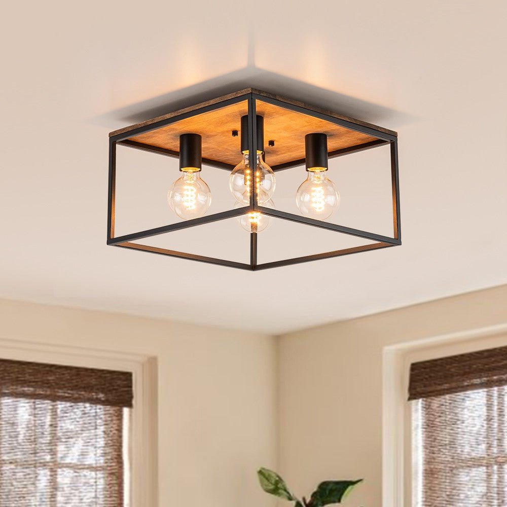4 - Light Square Industrial Retro Flush Mount Ceiling Light - LightfixturesUAE