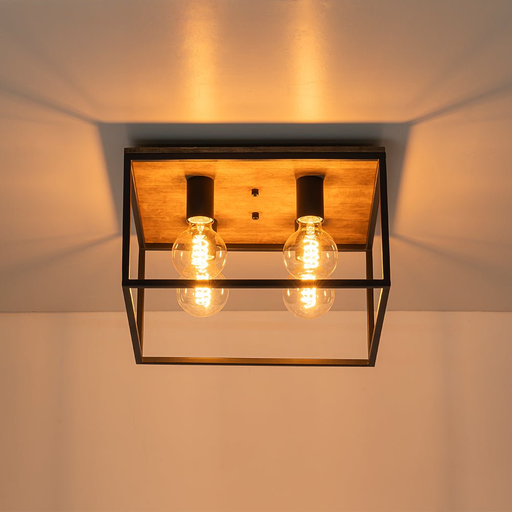 4 - Light Square Industrial Retro Flush Mount Ceiling Light - LightfixturesUAE