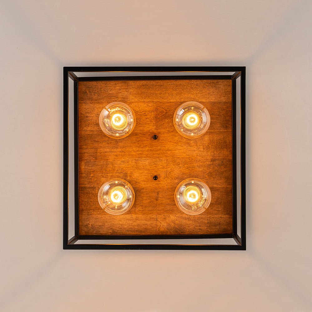 4 - Light Square Industrial Retro Flush Mount Ceiling Light - LightfixturesUAE