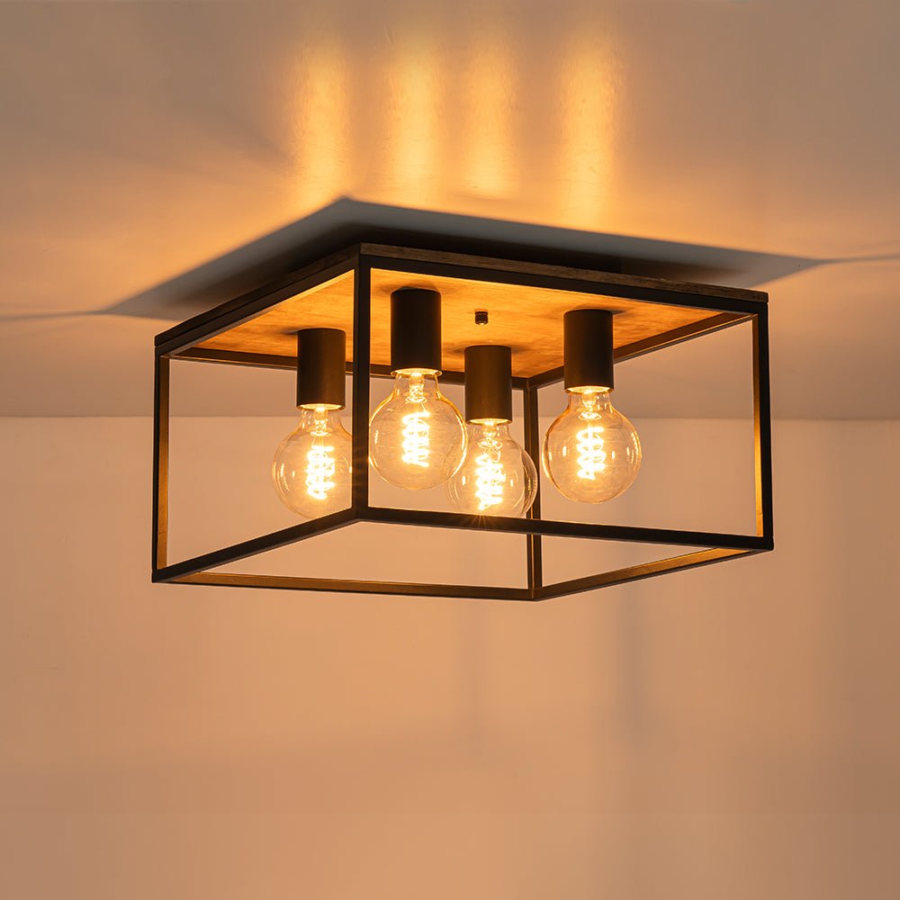4 - Light Square Industrial Retro Flush Mount Ceiling Light - LightfixturesUAE