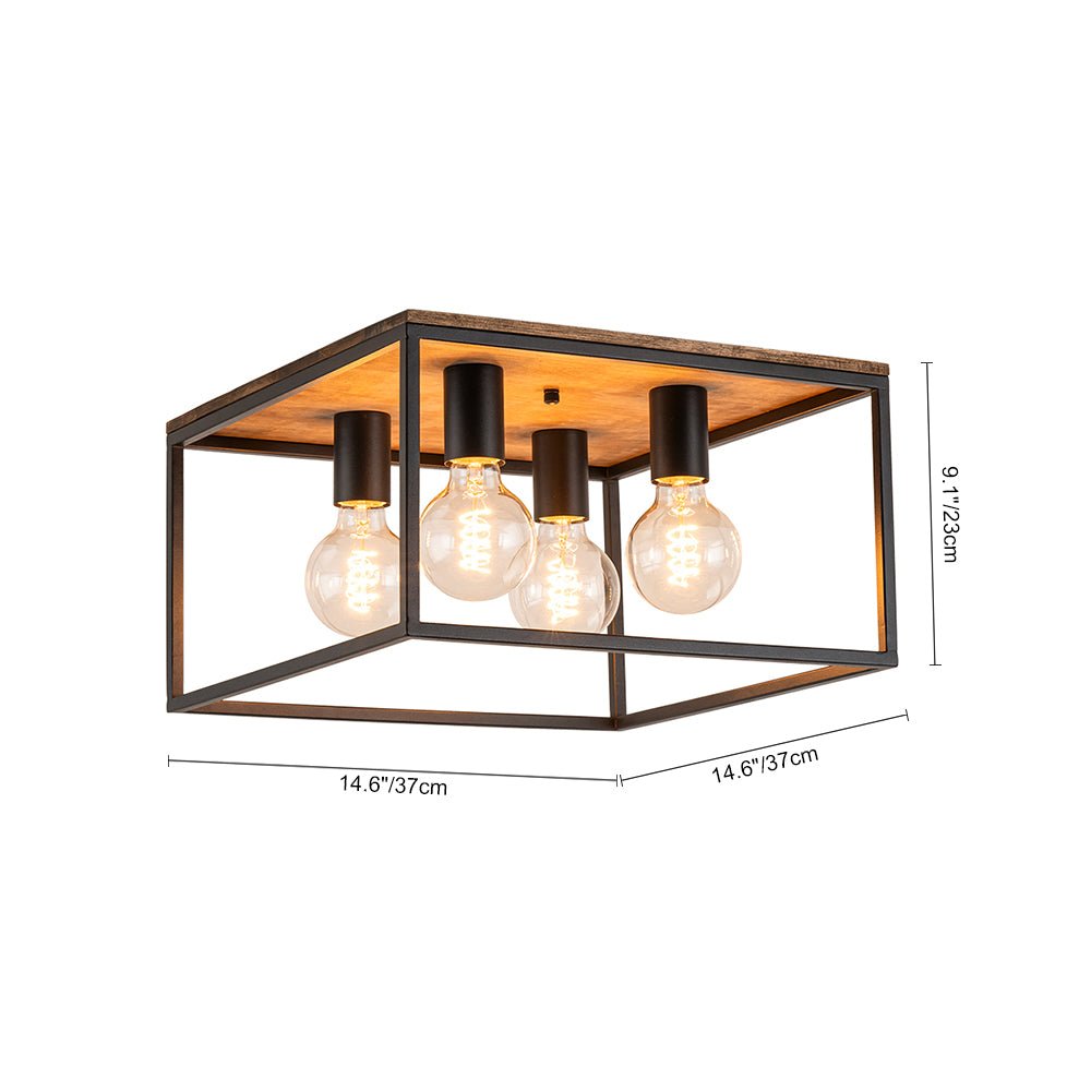 4 - Light Square Industrial Retro Flush Mount Ceiling Light - LightfixturesUAE