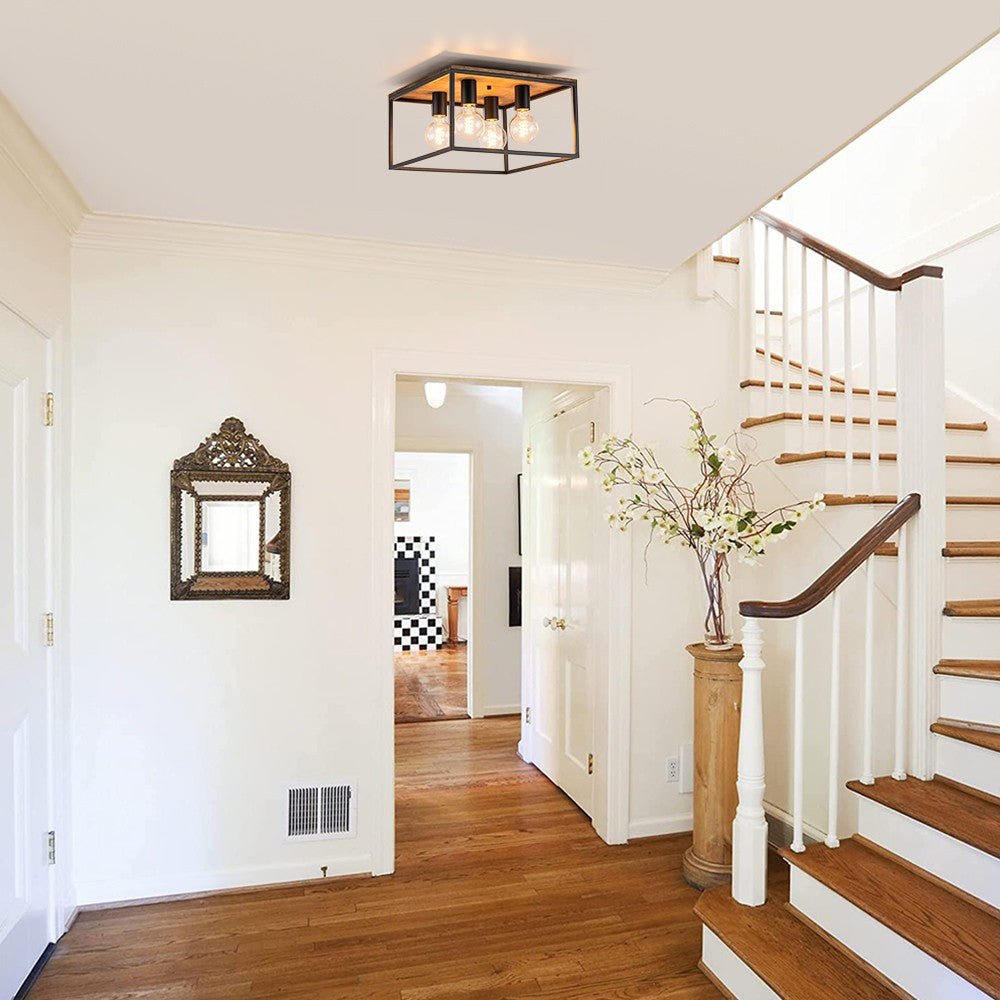 4 - Light Square Industrial Retro Flush Mount Ceiling Light - LightfixturesUAE