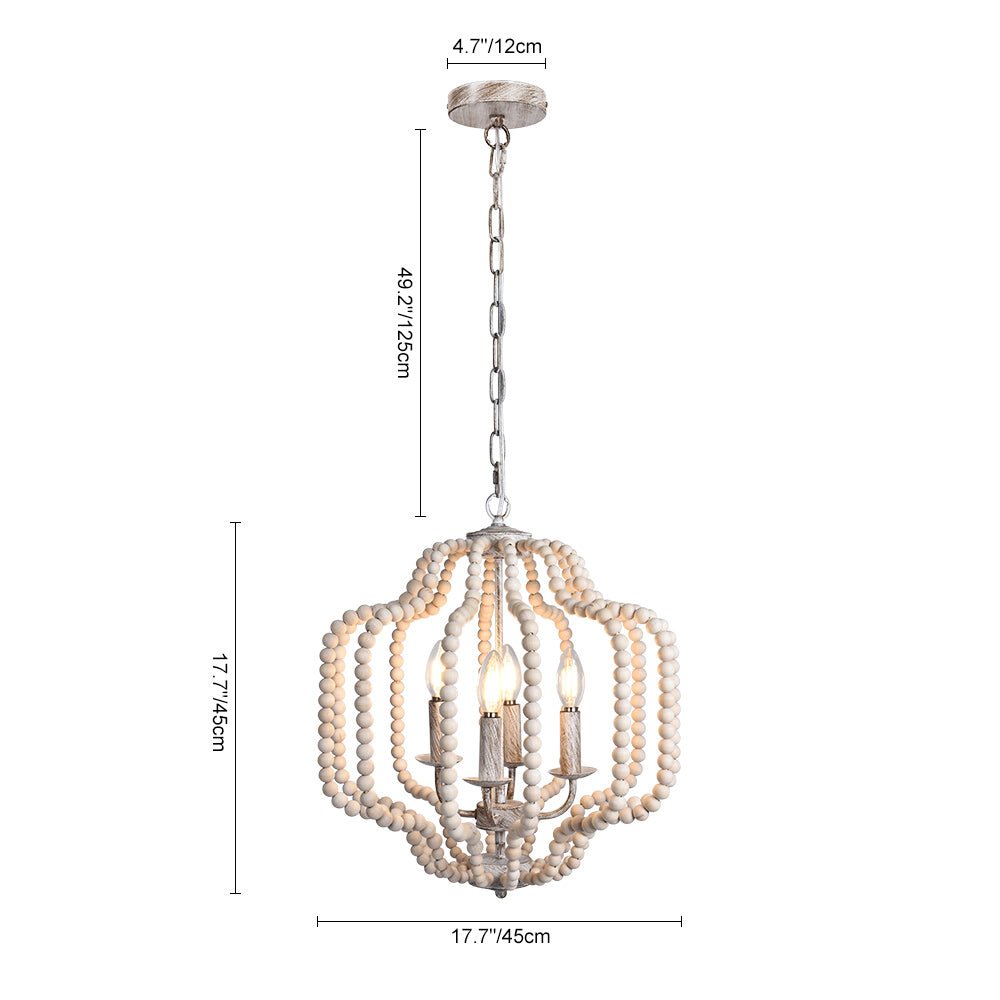 4 - Light Traditional Wood Bead Lantern Pendant Lighting - LightfixturesUAE