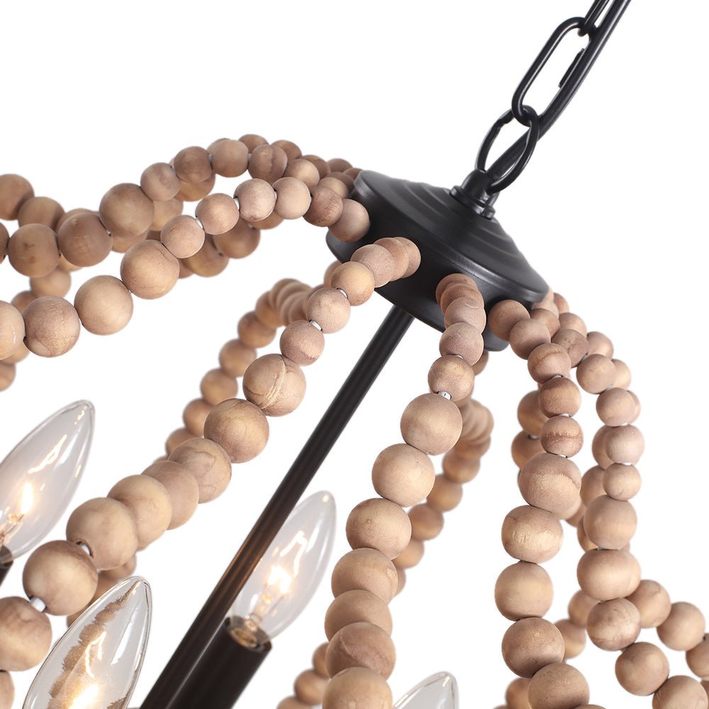 4 - Light Traditional Wood Bead Lantern Pendant Lighting - LightfixturesUAE