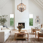 4 - Light Traditional Wood Bead Lantern Pendant Lighting - LightfixturesUAE