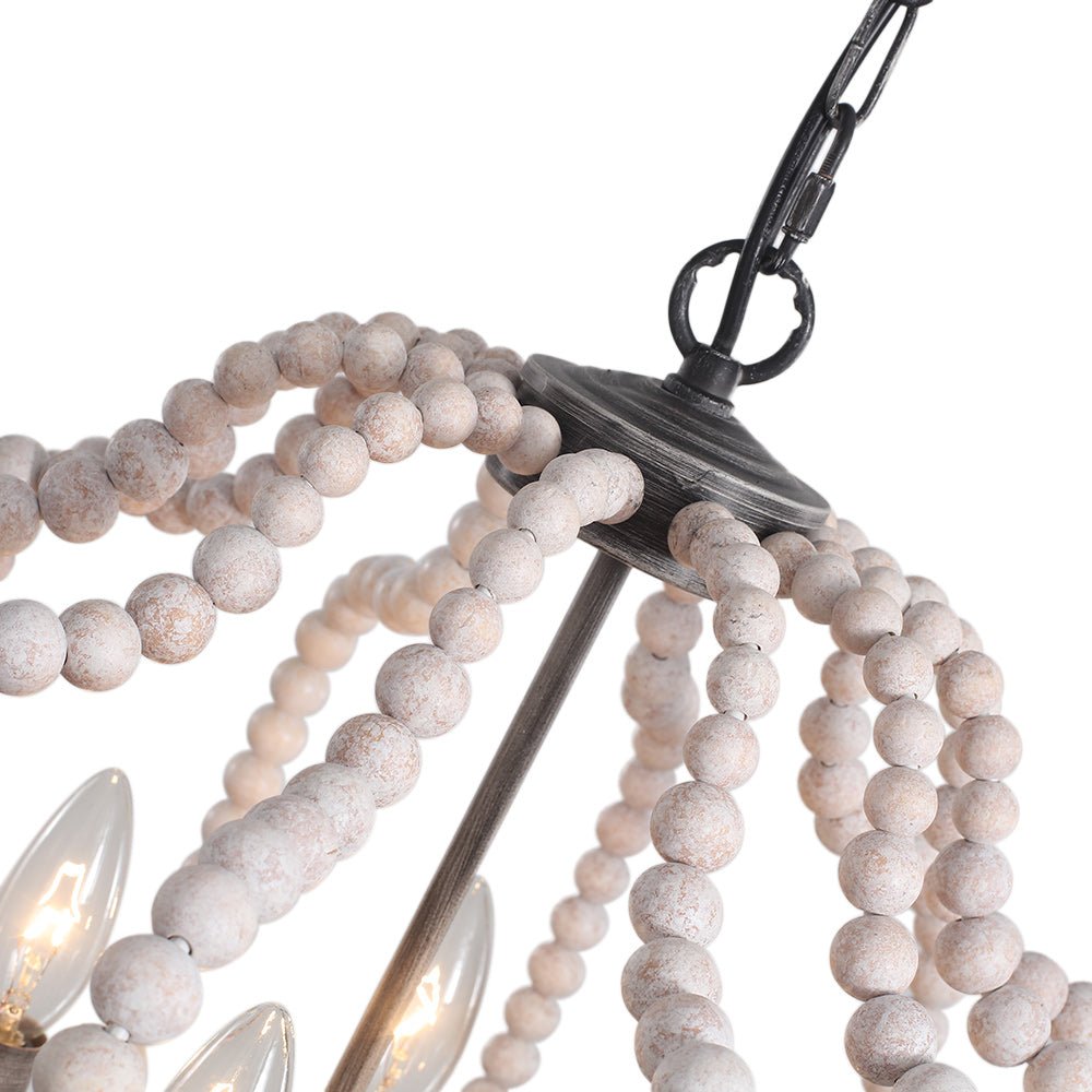 4 - Light Traditional Wood Bead Lantern Pendant Lighting - LightfixturesUAE
