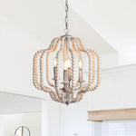 4 - Light Traditional Wood Bead Lantern Pendant Lighting - LightfixturesUAE