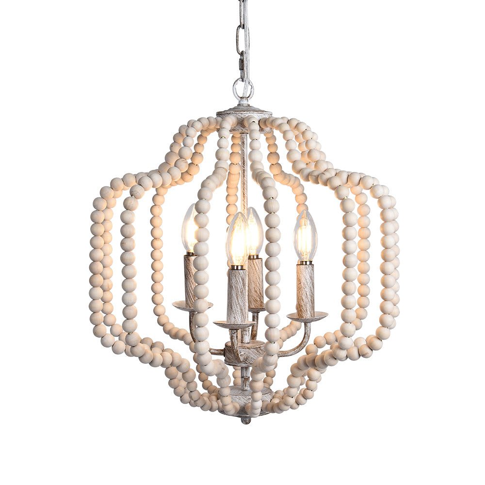 4 - Light Traditional Wood Bead Lantern Pendant Lighting - LightfixturesUAE