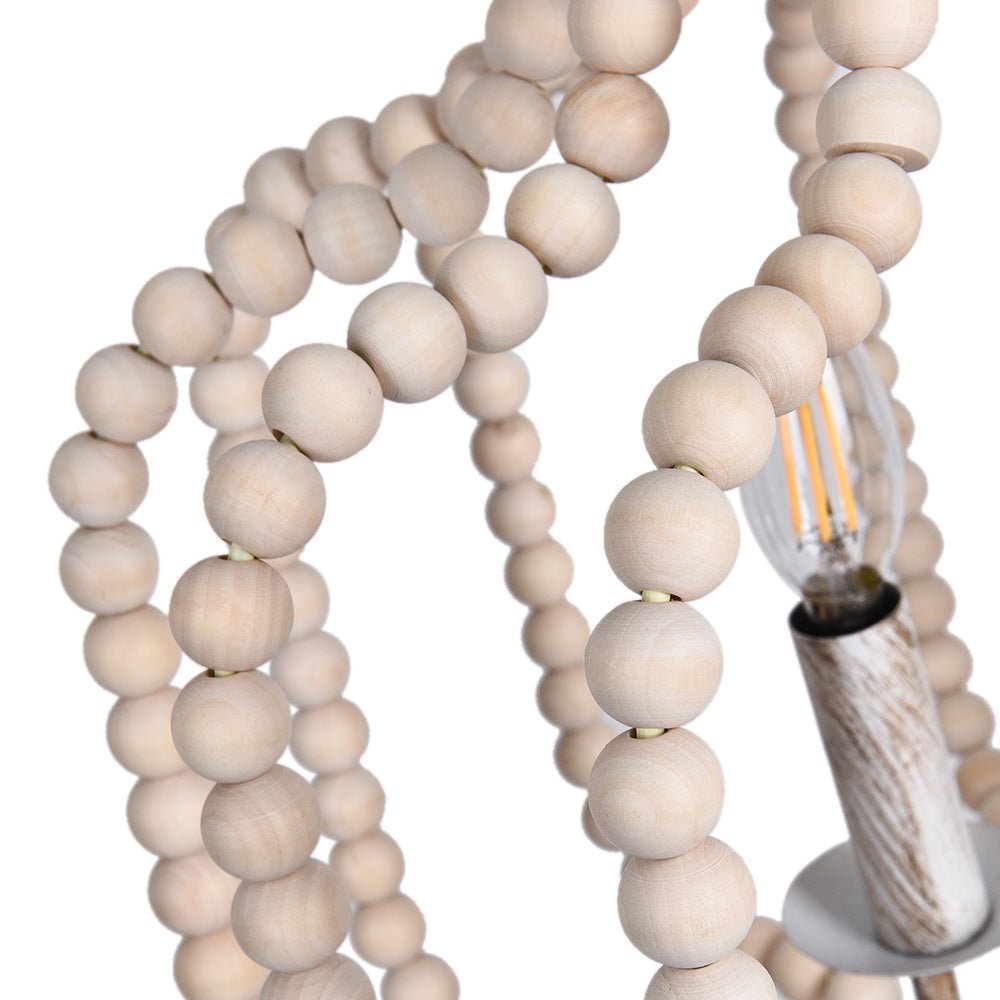 4 - Light Traditional Wood Bead Lantern Pendant Lighting - LightfixturesUAE