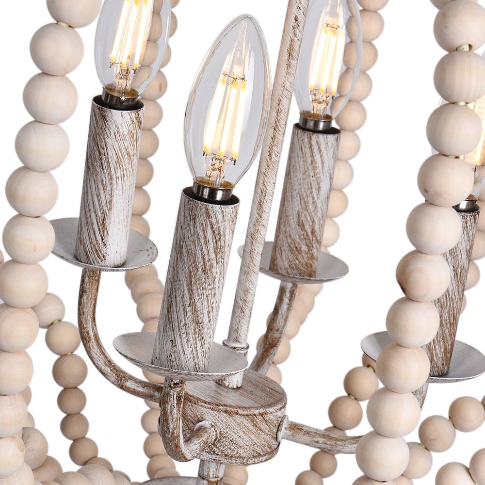 4 - Light Traditional Wood Bead Lantern Pendant Lighting - LightfixturesUAE