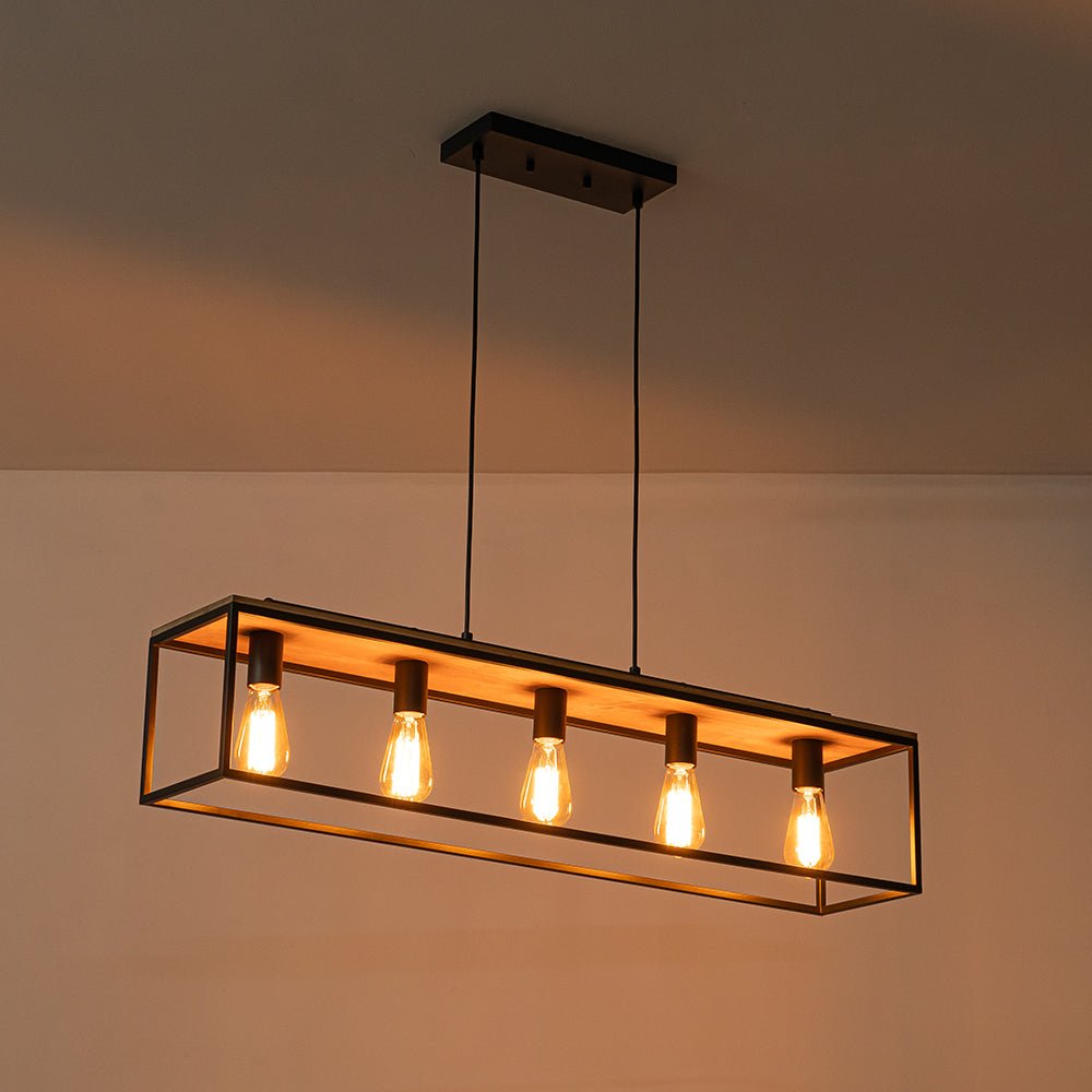 5 - Light Black Classic Linear Rectangular Iron Frame Chandelier - LightfixturesUAE