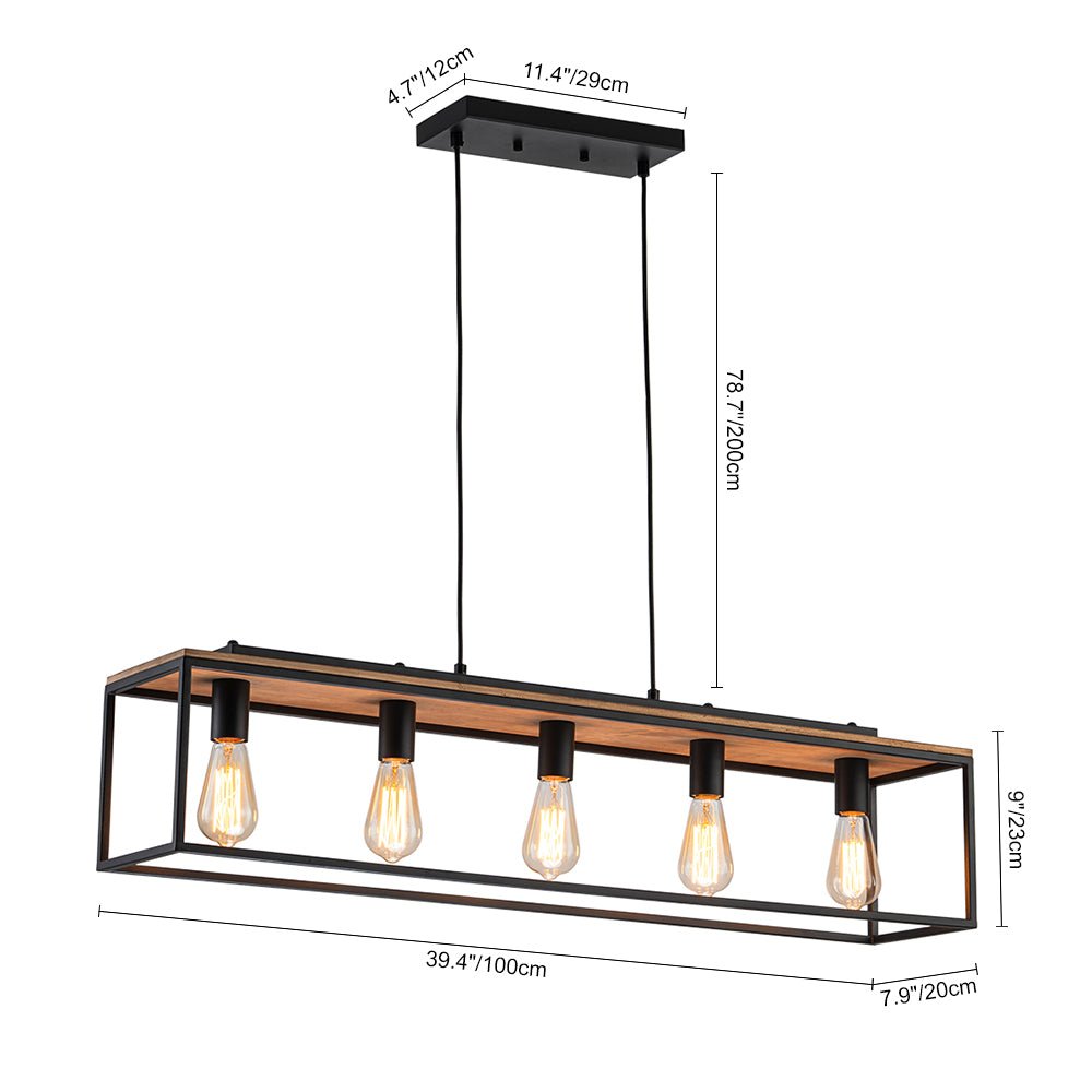 5 - Light Black Classic Linear Rectangular Iron Frame Chandelier - LightfixturesUAE
