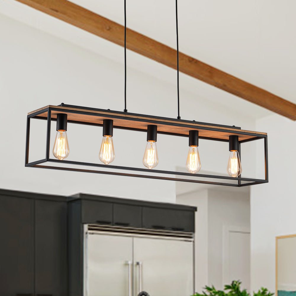 5 - Light Black Classic Linear Rectangular Iron Frame Chandelier - LightfixturesUAE