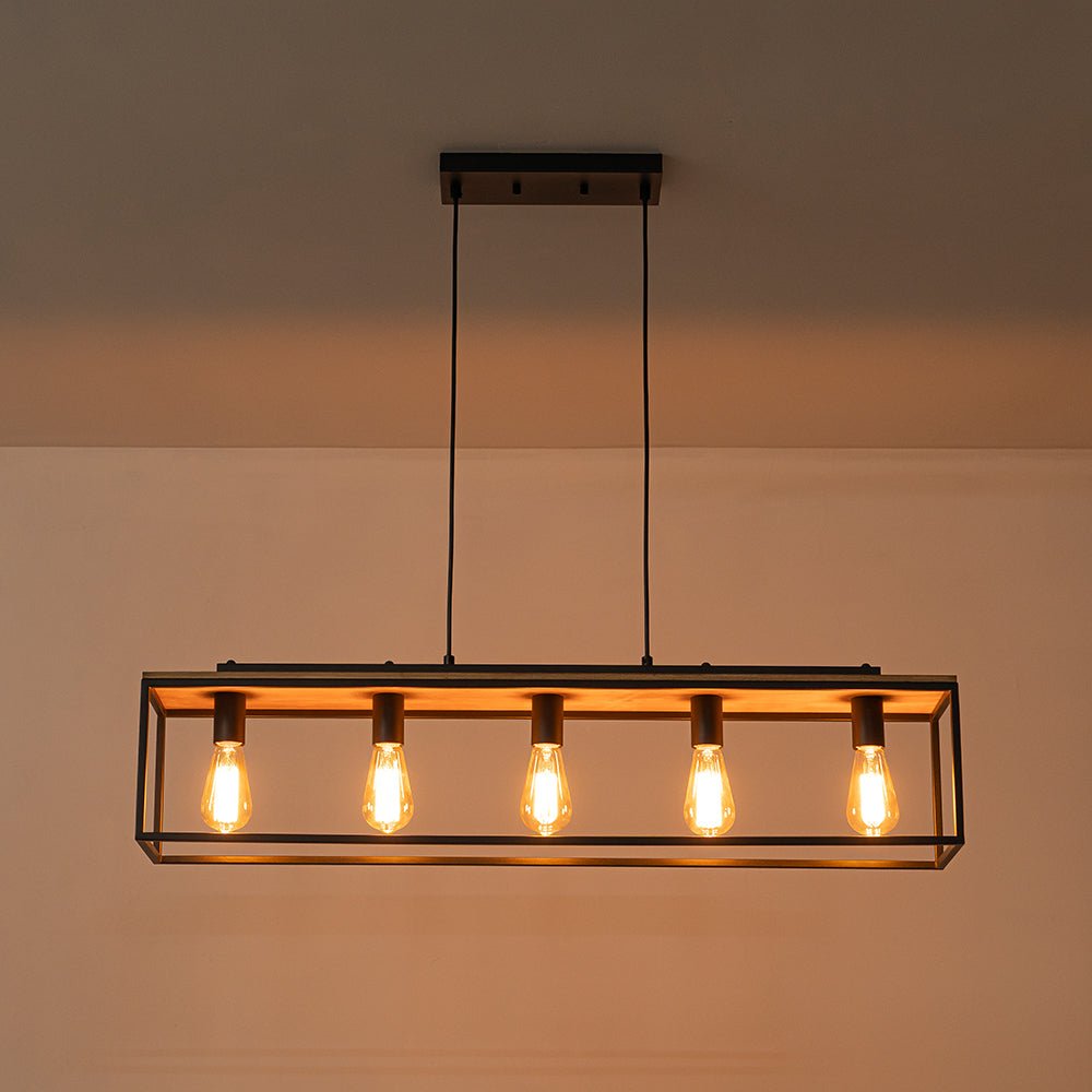 5 - Light Black Classic Linear Rectangular Iron Frame Chandelier - LightfixturesUAE