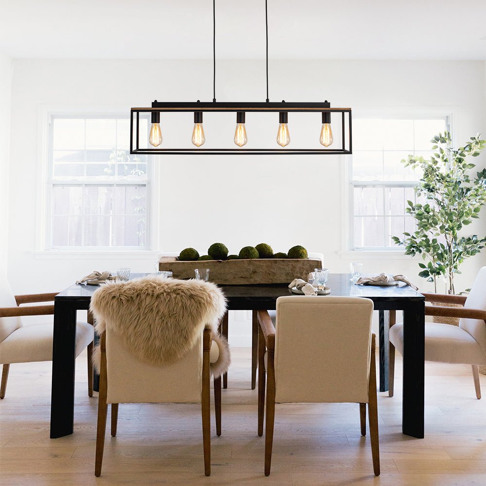 5 - Light Black Classic Linear Rectangular Iron Frame Chandelier - LightfixturesUAE