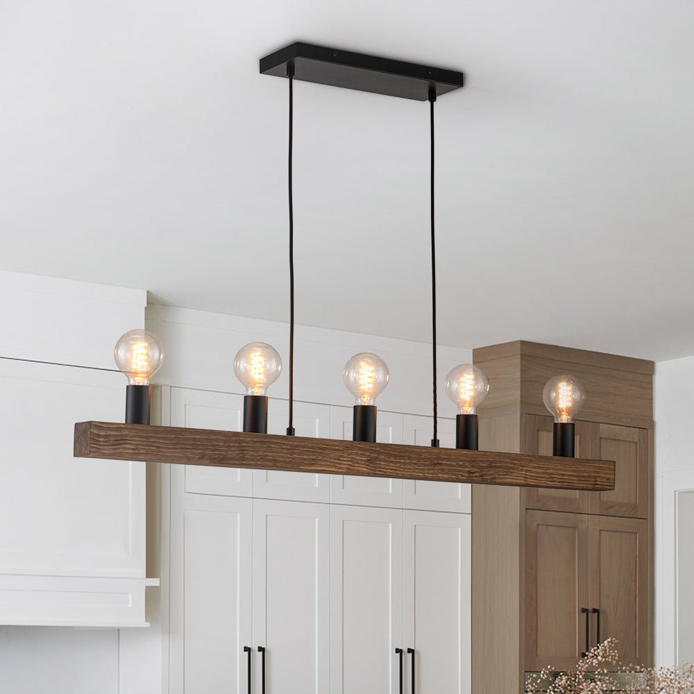 5 - Light Farmhouse Linear Wood Pendant Light - LightfixturesUAE