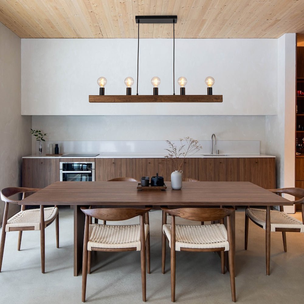 5 - Light Farmhouse Linear Wood Pendant Light - LightfixturesUAE