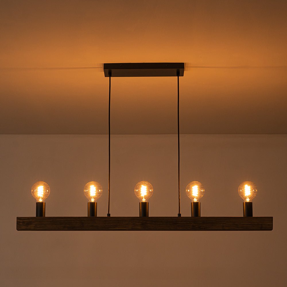 5 - Light Farmhouse Linear Wood Pendant Light - LightfixturesUAE
