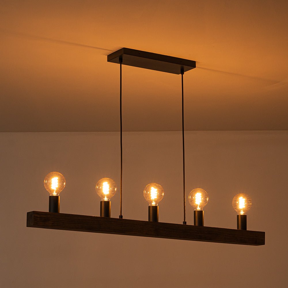 5 - Light Farmhouse Linear Wood Pendant Light - LightfixturesUAE