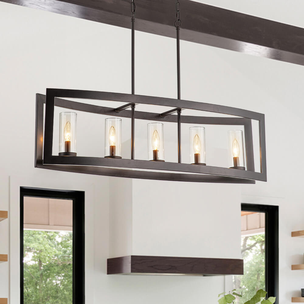 5 - Light Industrial Rectangular Kitchen Island Chandelier - LightfixturesUAE