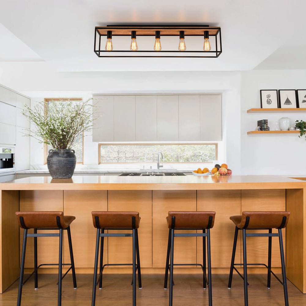 5 - Light Rectangular Cage Flush Mount Ceiling Light - LightfixturesUAE