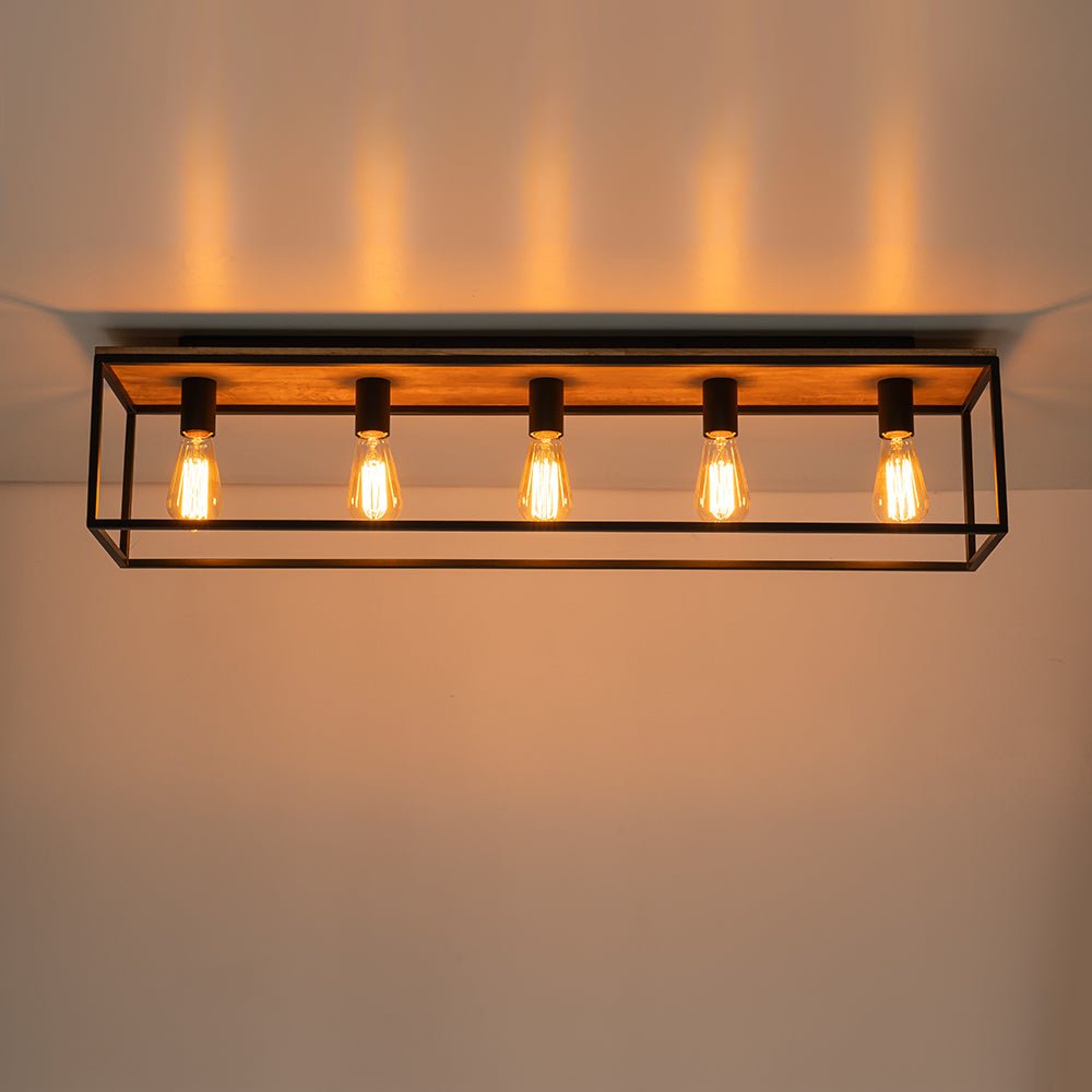 5 - Light Rectangular Cage Flush Mount Ceiling Light - LightfixturesUAE