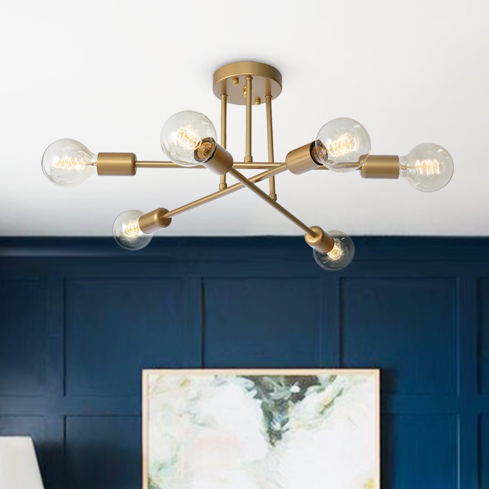 6 - Light Brass Sputnik Semi Flush Mount - LightfixturesUAE
