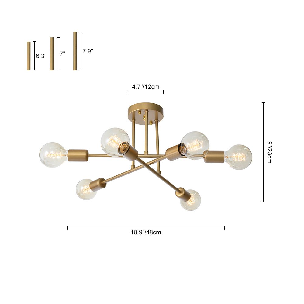 6 - Light Brass Sputnik Semi Flush Mount - LightfixturesUAE