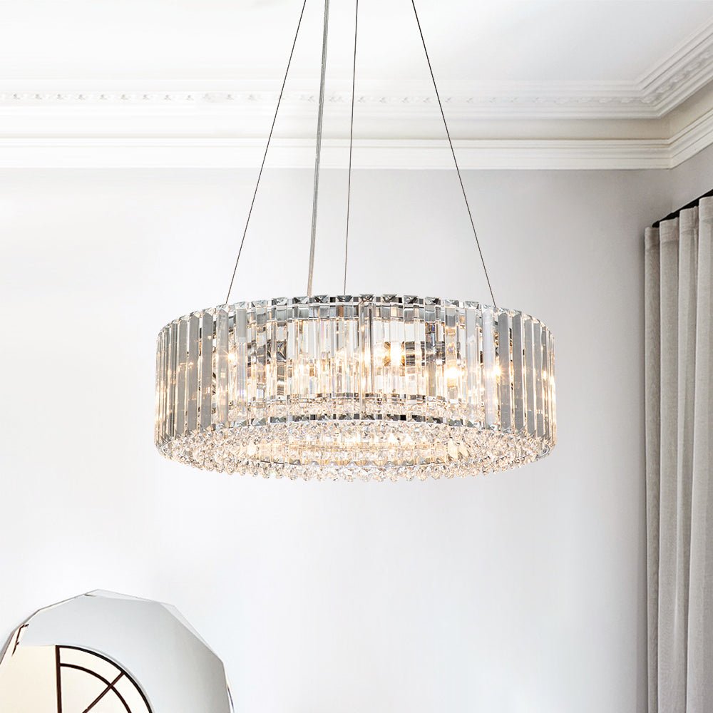 6 - Light Contemporary Round Crystal Drum Chandelier - LightfixturesUAE