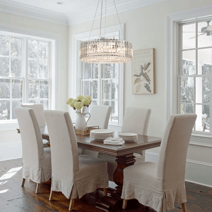6 - Light Contemporary Round Crystal Drum Chandelier - LightfixturesUAE