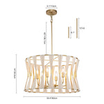 6 - Light Ivory Woven Brass Drum Chandelier - LightfixturesUAE