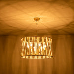 6 - Light Ivory Woven Brass Drum Chandelier - LightfixturesUAE