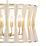 6 - Light Ivory Woven Brass Drum Chandelier - LightfixturesUAE