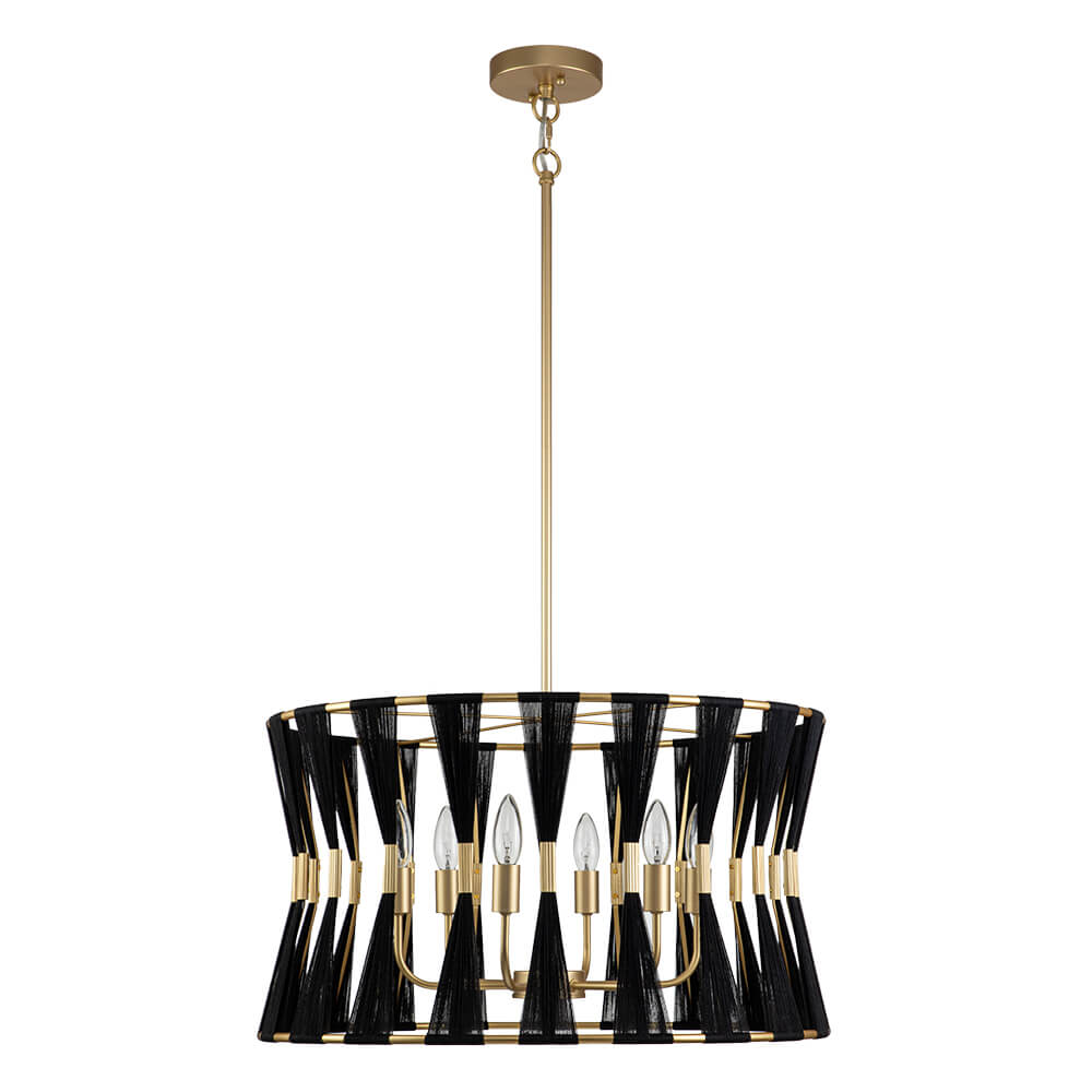 6 - Light Ivory Woven Brass Drum Chandelier - LightfixturesUAE