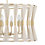 6 - Light Ivory Woven Brass Drum Chandelier - LightfixturesUAE