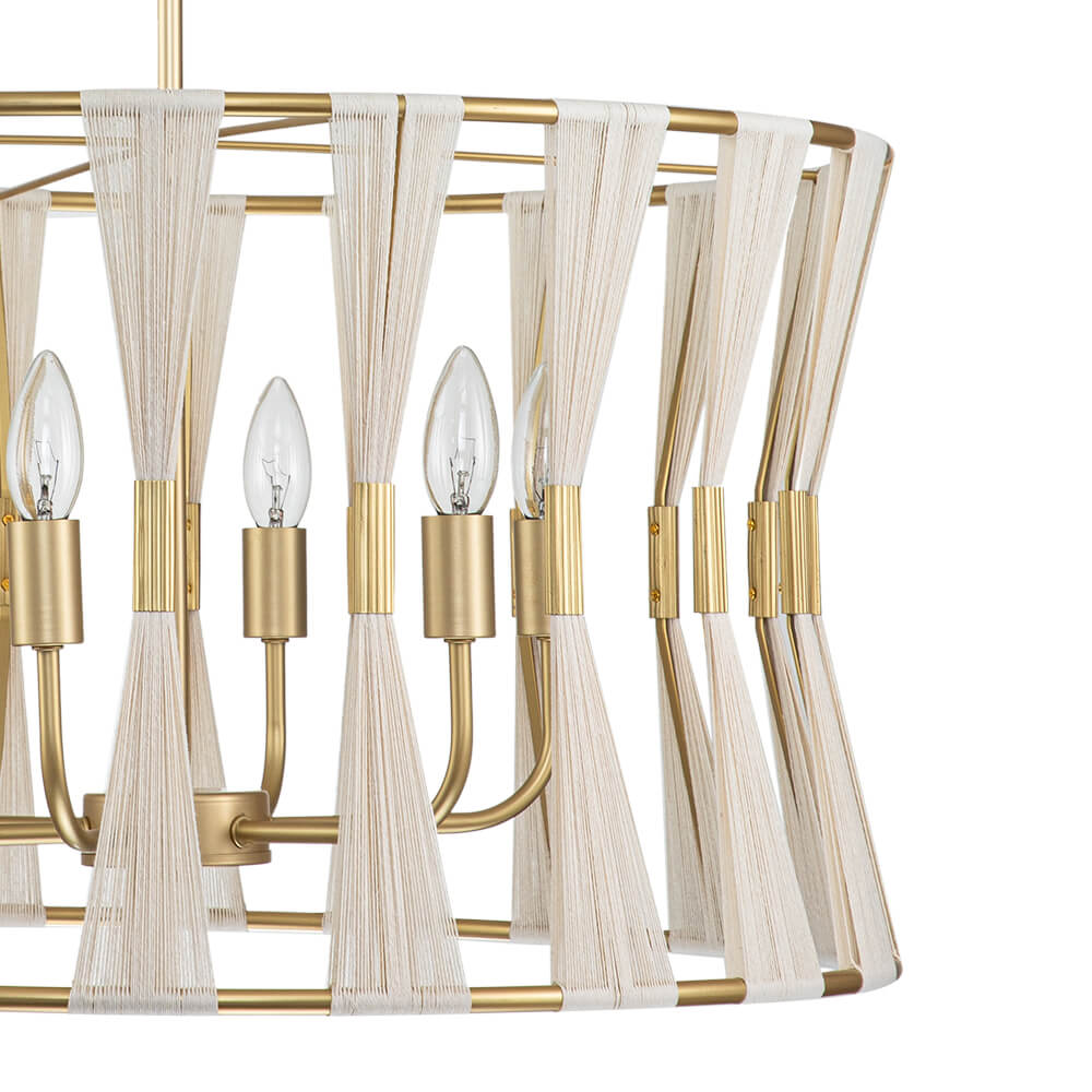 6 - Light Ivory Woven Brass Drum Chandelier - LightfixturesUAE