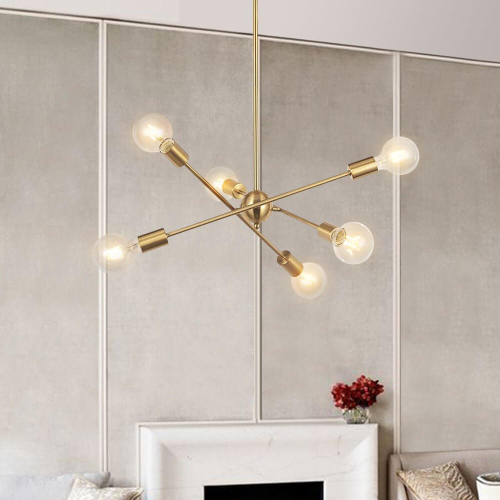6 - Light Mid - century Brass Sputnik Chandelier - LightfixturesUAE