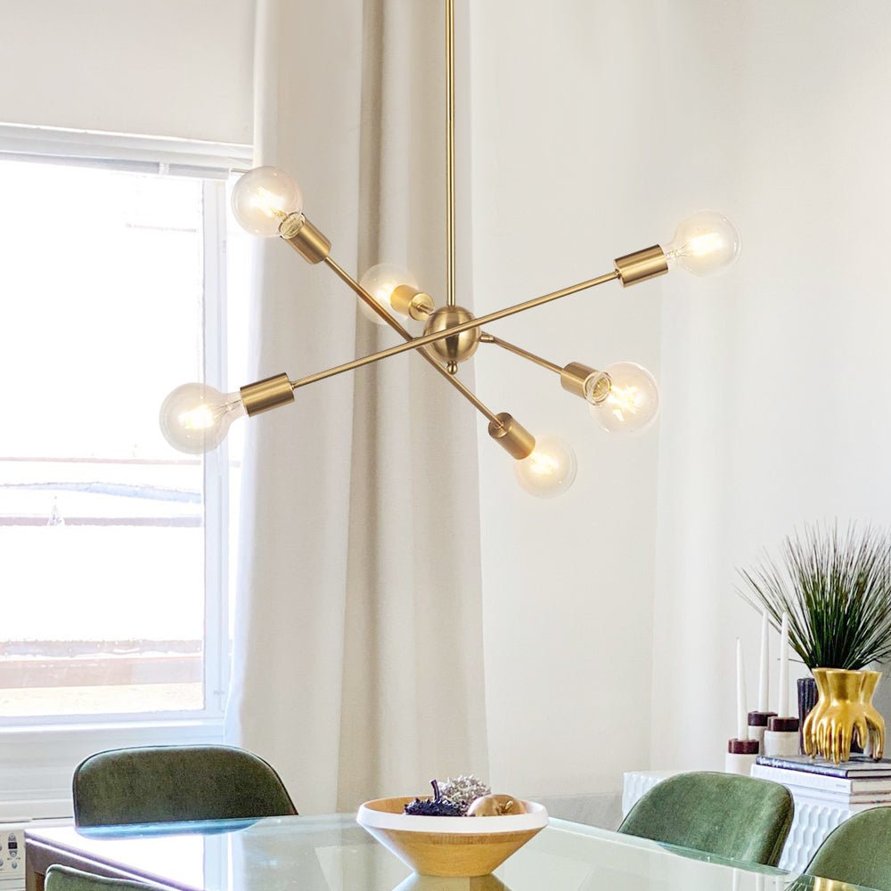 6 - Light Mid - century Brass Sputnik Chandelier - LightfixturesUAE