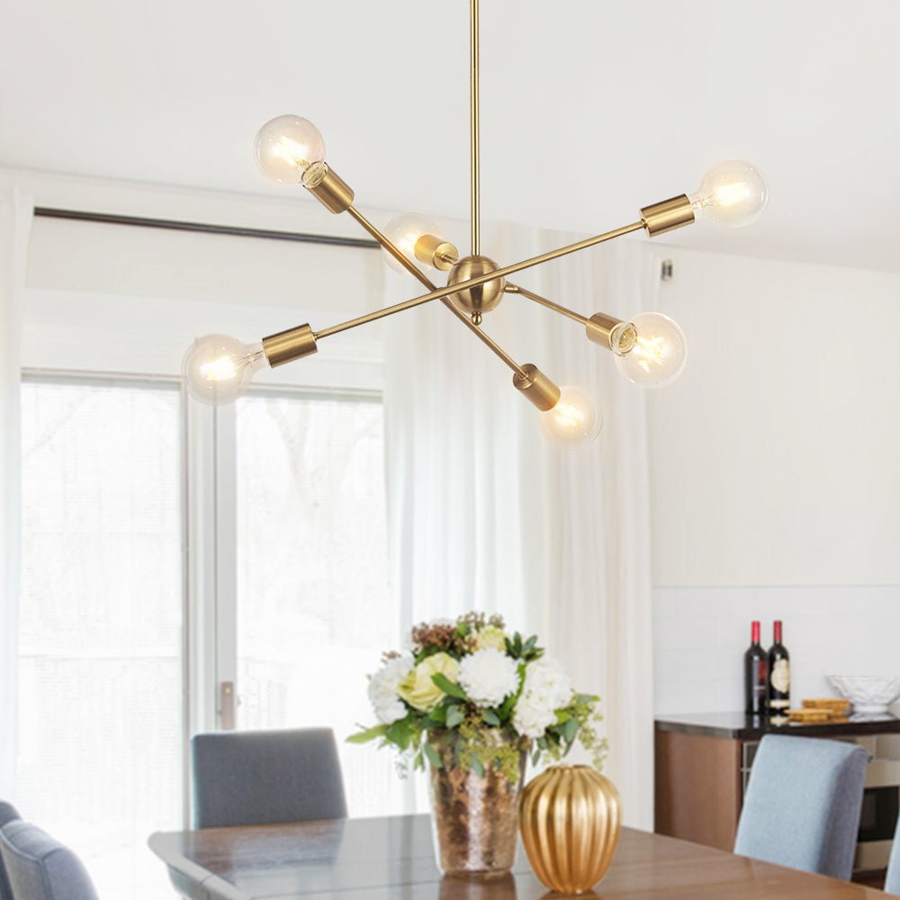 6 - Light Mid - century Brass Sputnik Chandelier - LightfixturesUAE
