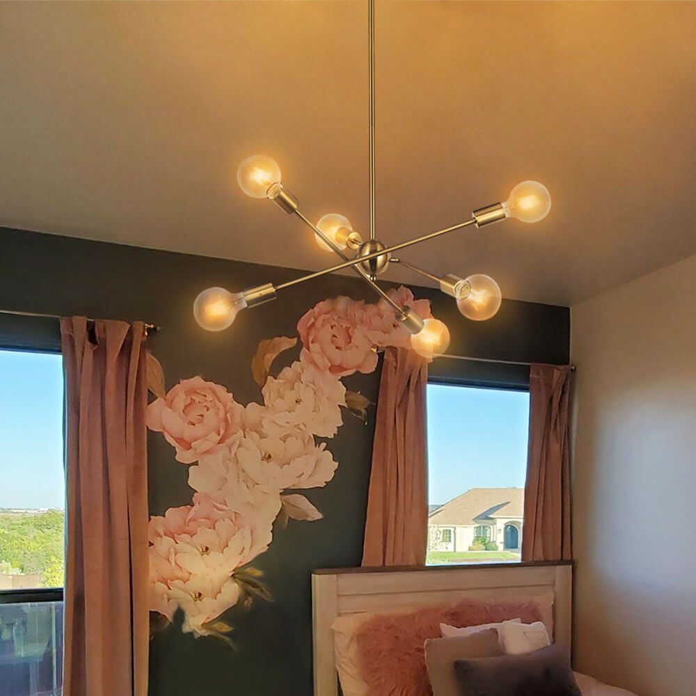 6 - Light Mid - century Brass Sputnik Chandelier - LightfixturesUAE