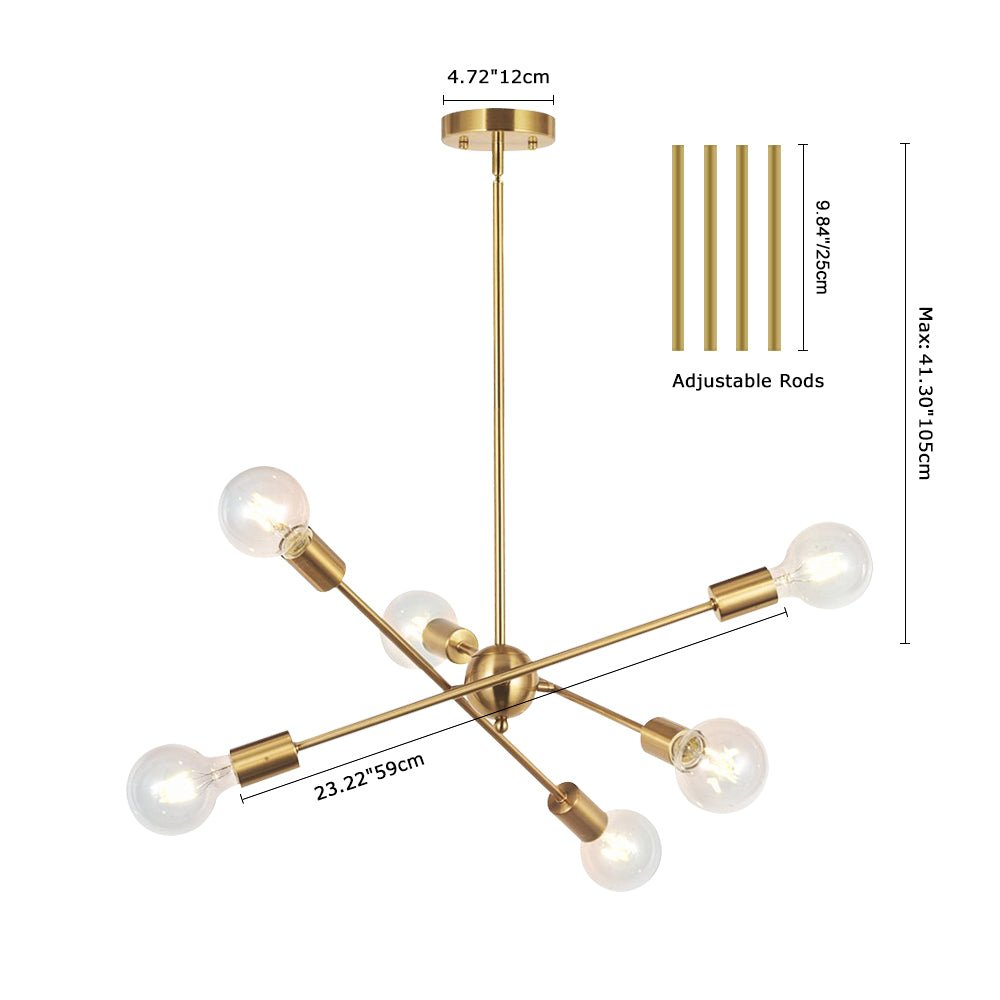 6 - Light Mid - century Brass Sputnik Chandelier - LightfixturesUAE