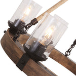 6 - Light Wooden Wagon Wheel Chandelier - LightfixturesUAE